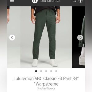 NWT Men’s Lululemon ABC Pant Classic 34”L size 36 Smoked Spruce